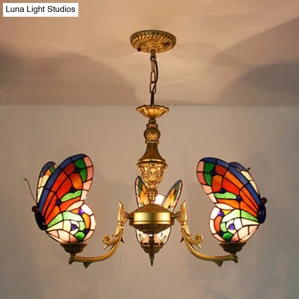 Stained Glass Butterfly Ceiling Chandelier - Loft Style Hanging Light With Adjustable Chain