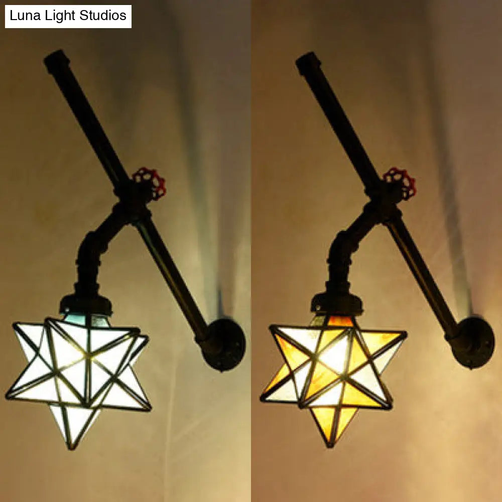 Loft Style Stained Glass Star Wall Sconce Light In Orange/Blue