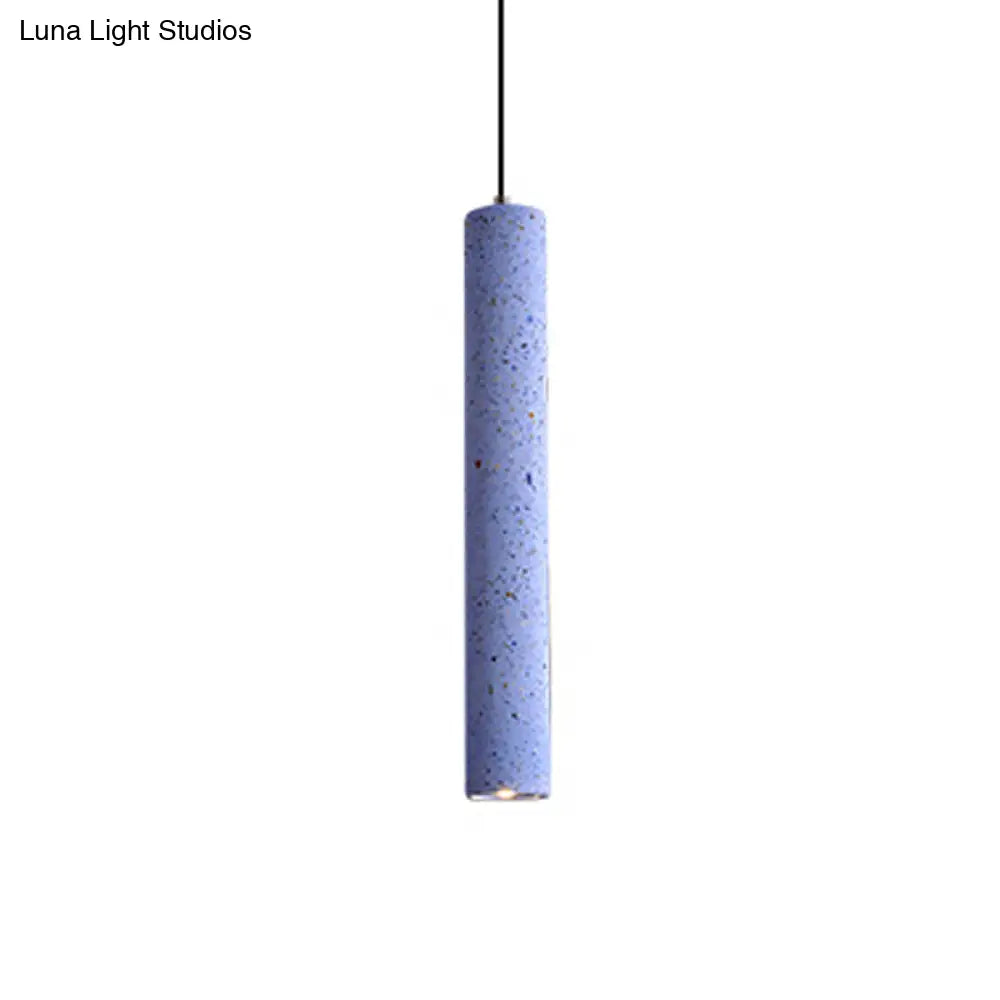 Loft-Style Terrazzo Led Pendant Lamp In Fluted Design White/Yellow/Blue Ceiling Light For Dining