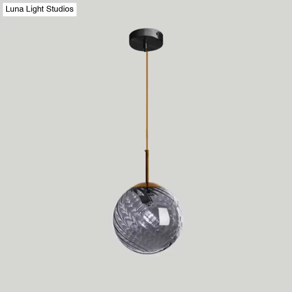 Loft Style Twisted Glass Hanging Lamp - 1 Bulb Dining Room Ceiling Light Fixture Smoke Gray / Globe
