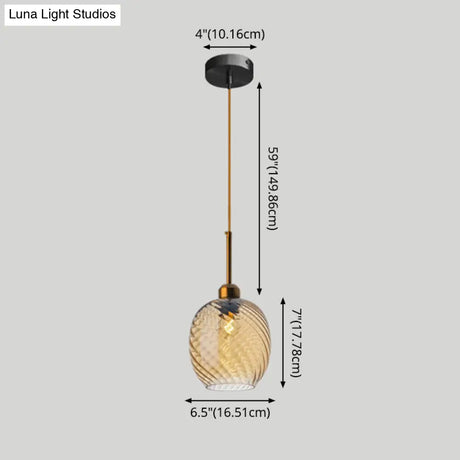 Loft Style Twisted Glass Hanging Lamp: Round Ceiling Light Fixture With 1 Bulb For Dining Room