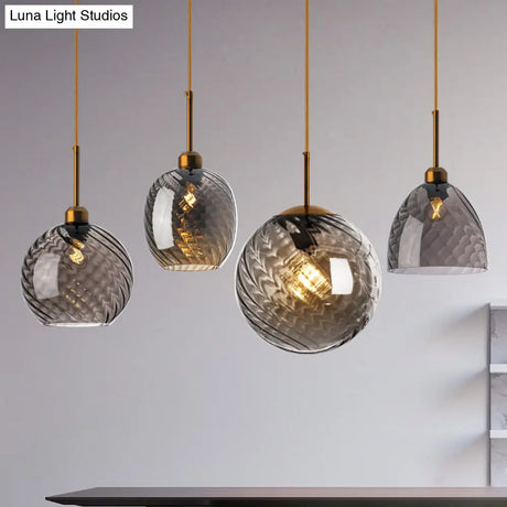 Loft Style Twisted Glass Hanging Lamp: Round Ceiling Light Fixture With 1 Bulb For Dining Room