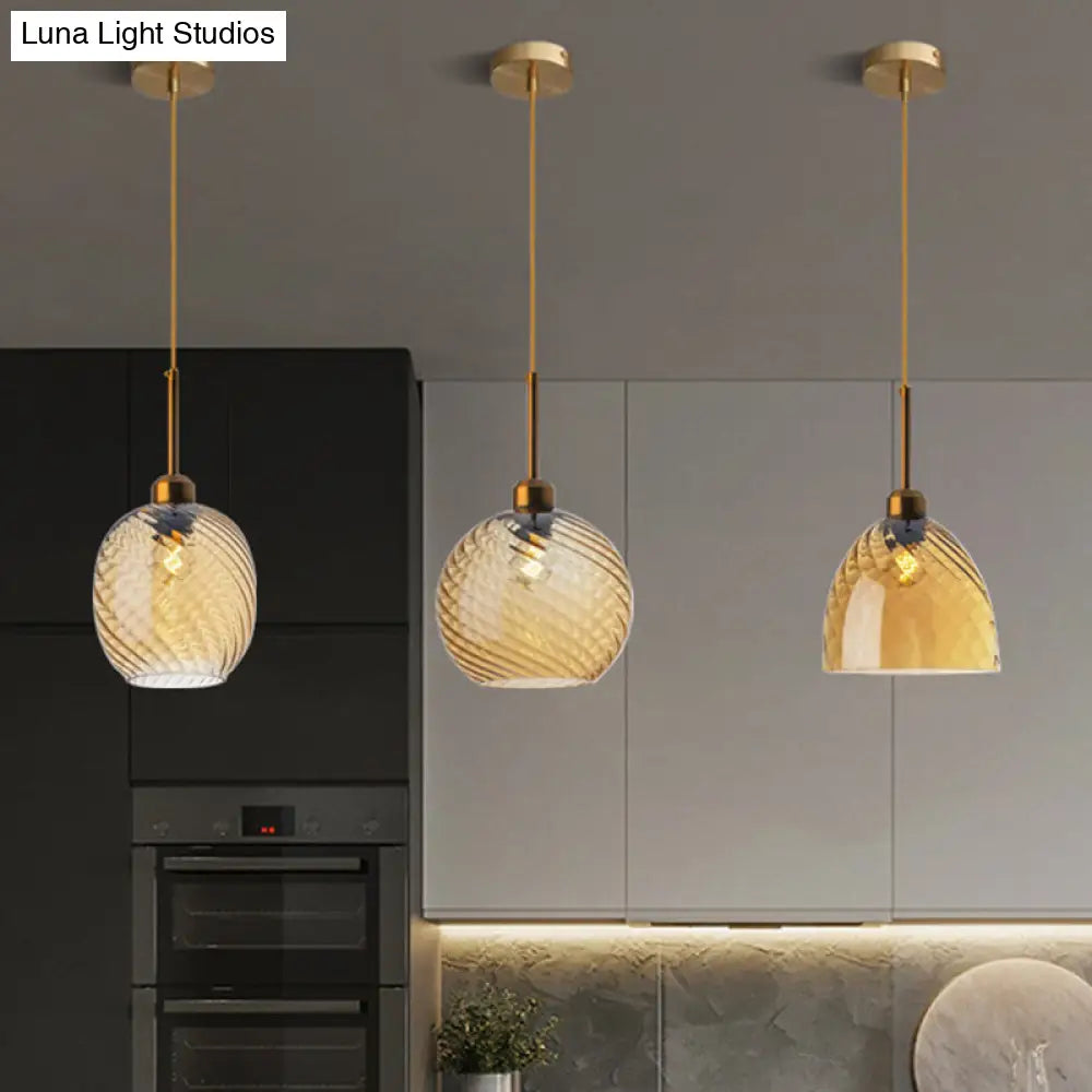 Loft Style Twisted Glass Hanging Lamp: Round Ceiling Light Fixture With 1 Bulb For Dining Room