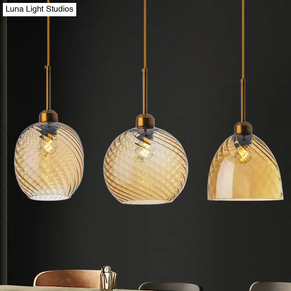 Loft Style Twisted Glass Hanging Lamp - 1 Bulb Dining Room Ceiling Light Fixture