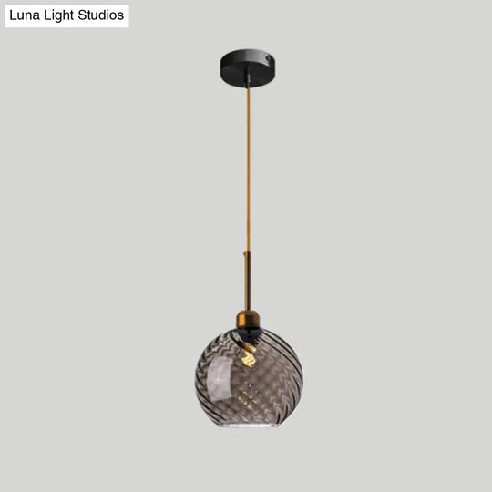 Loft Style Twisted Glass Hanging Lamp - 1 Bulb Dining Room Ceiling Light Fixture Smoke Gray / Dome