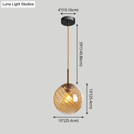 Loft Style Twisted Glass Hanging Lamp: Round Ceiling Light Fixture With 1 Bulb For Dining Room