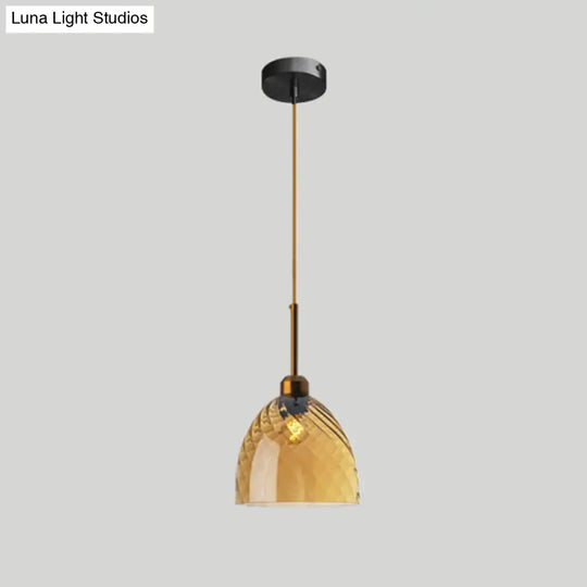 Loft Style Twisted Glass Hanging Lamp - 1 Bulb Dining Room Ceiling Light Fixture Amber / Bell