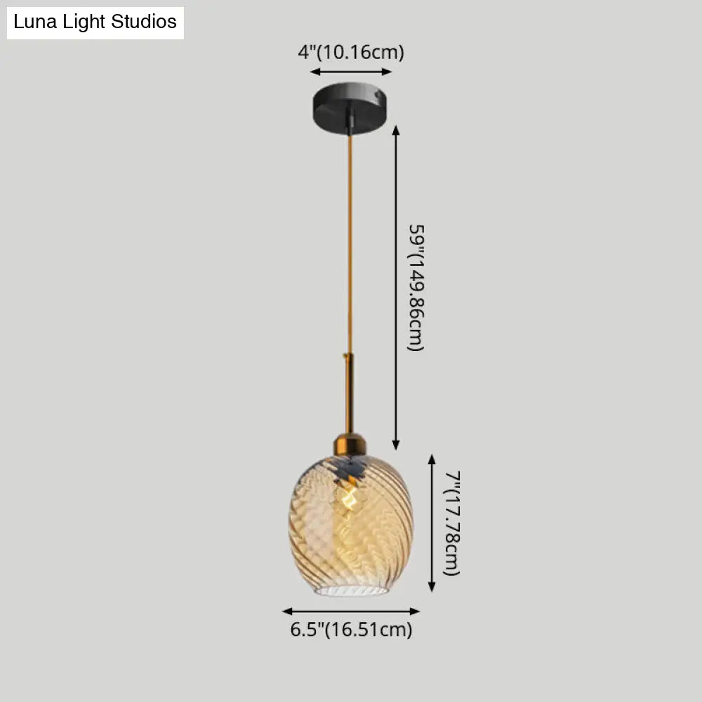 Loft Style Twisted Glass Hanging Lamp - 1 Bulb Dining Room Ceiling Light Fixture