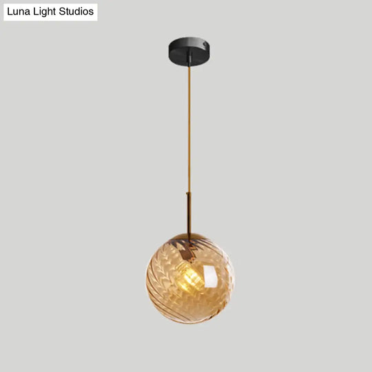 Loft Style Twisted Glass Hanging Lamp - 1 Bulb Dining Room Ceiling Light Fixture Amber / Globe
