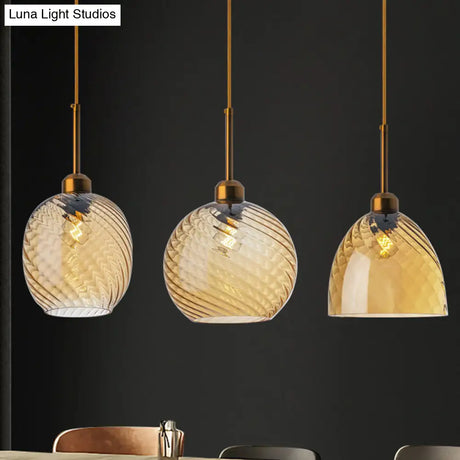 Loft Style Twisted Glass Hanging Lamp: Round Ceiling Light Fixture With 1 Bulb For Dining Room