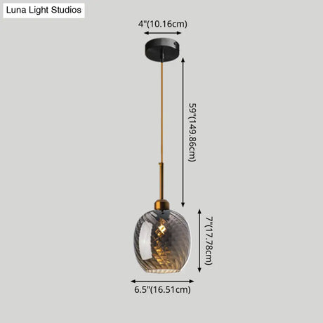Loft Style Twisted Glass Hanging Lamp: Round Ceiling Light Fixture With 1 Bulb For Dining Room