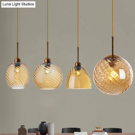 Loft Style Twisted Glass Hanging Lamp: Round Ceiling Light Fixture With 1 Bulb For Dining Room
