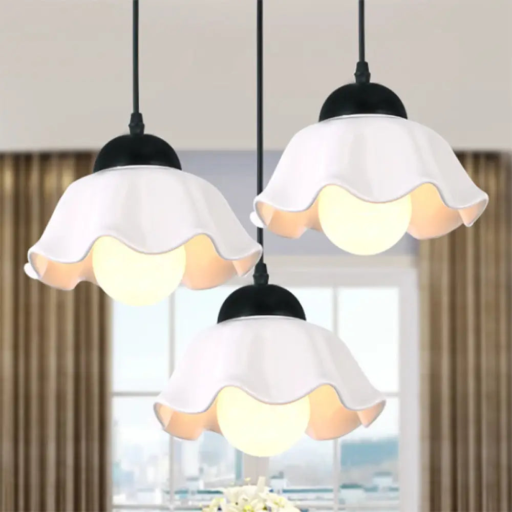 Loft Style White Glass Pendant Ceiling Light - Flower Shade Dining Room Lighting