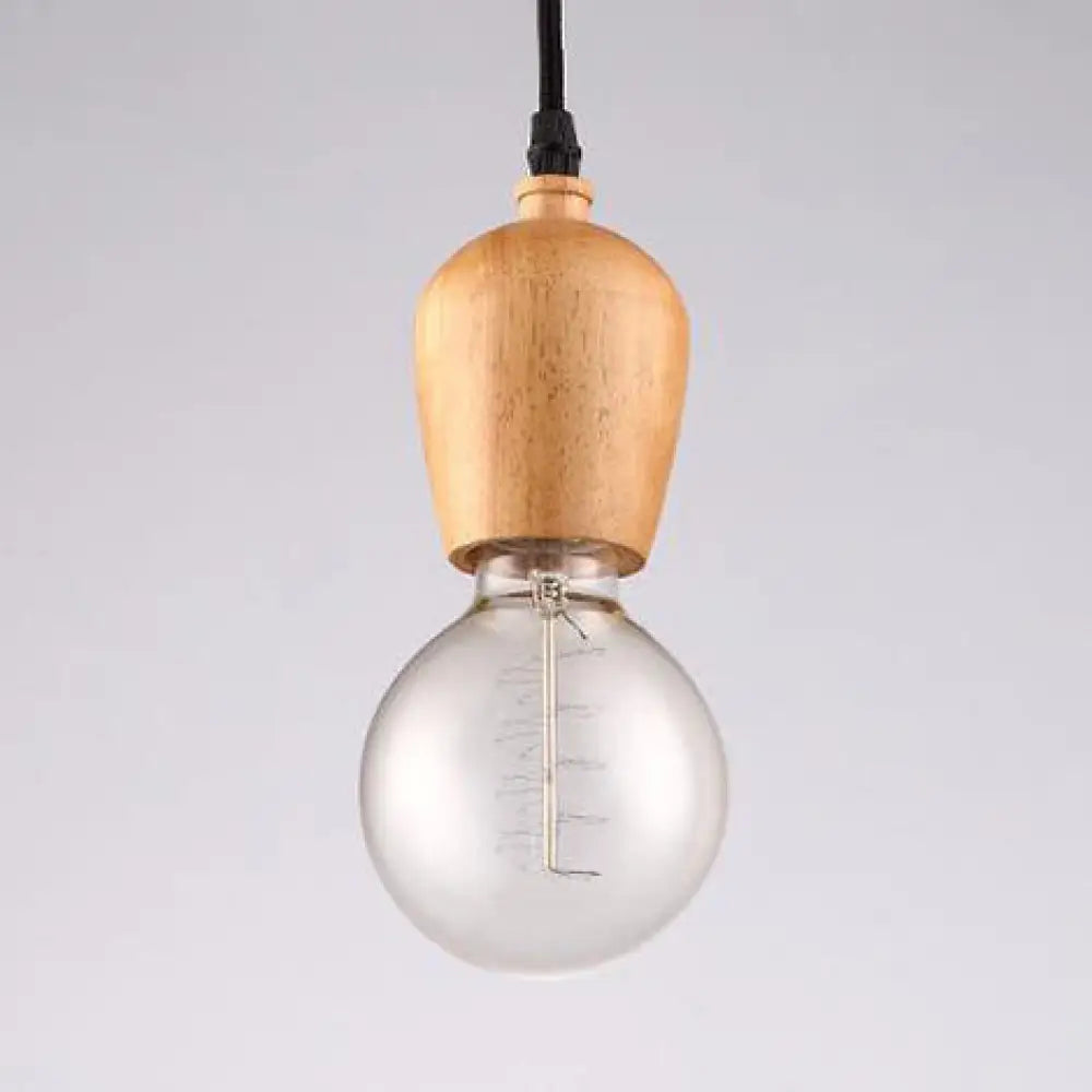 Loft Style Wooden Cap Pendant Light With Adjustable Cord Exposed Bulb - 1 Head 2’/3’ Diameter