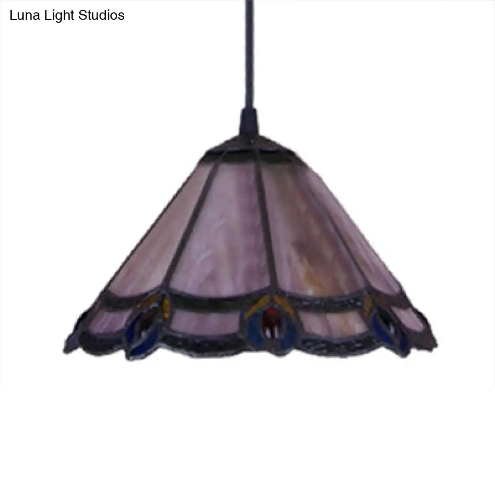 Tiffany Loft Pendant Light In Purple Glass Cone Design - Ideal For Living Room