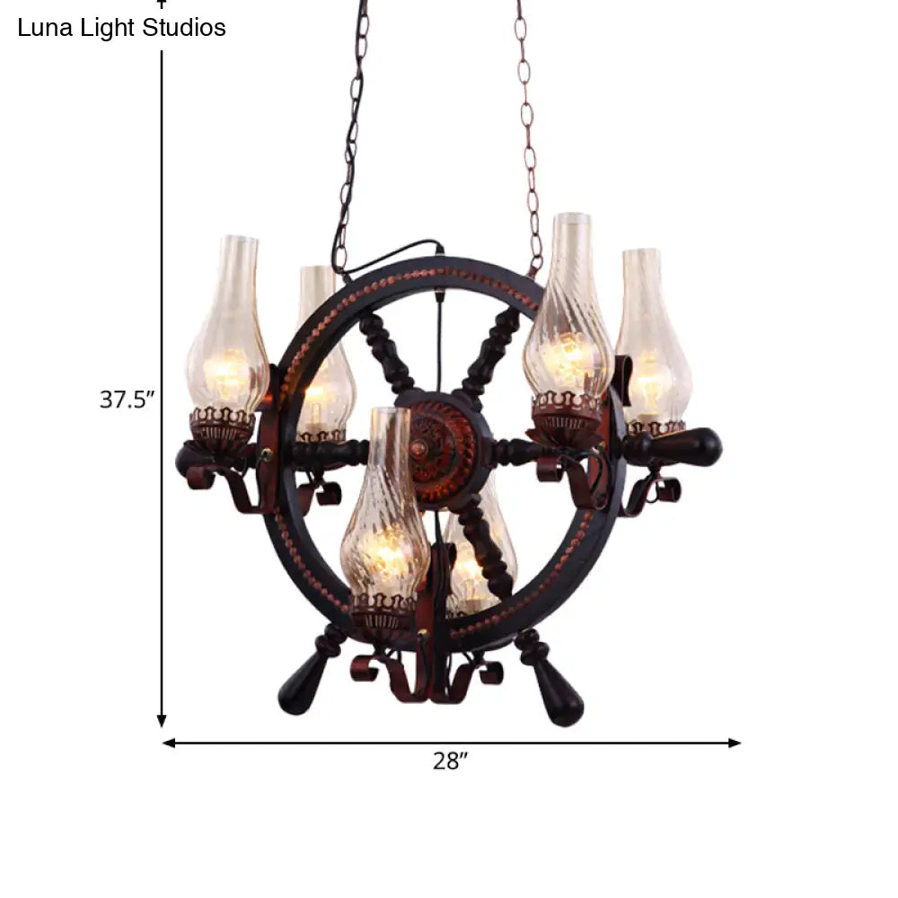 Lola - Clear Water Glass Brown Chandelier Lamp Vase 6 Lights Warehouse Hanging Light Fixture With