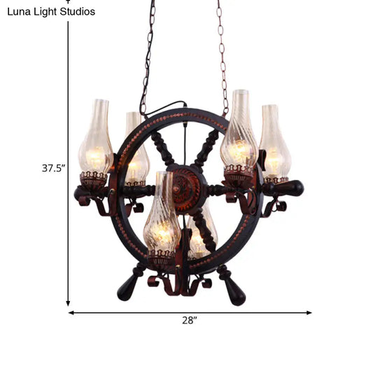 Lola - Clear Water Glass Brown Chandelier Lamp Vase 6 Lights Warehouse Hanging Light Fixture With