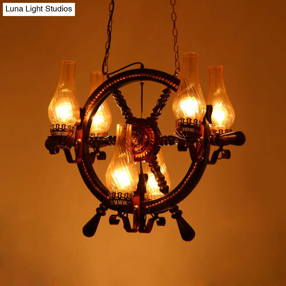 Lola - Clear Water Glass Brown Chandelier Lamp Vase 6 Lights Warehouse Hanging Light Fixture With