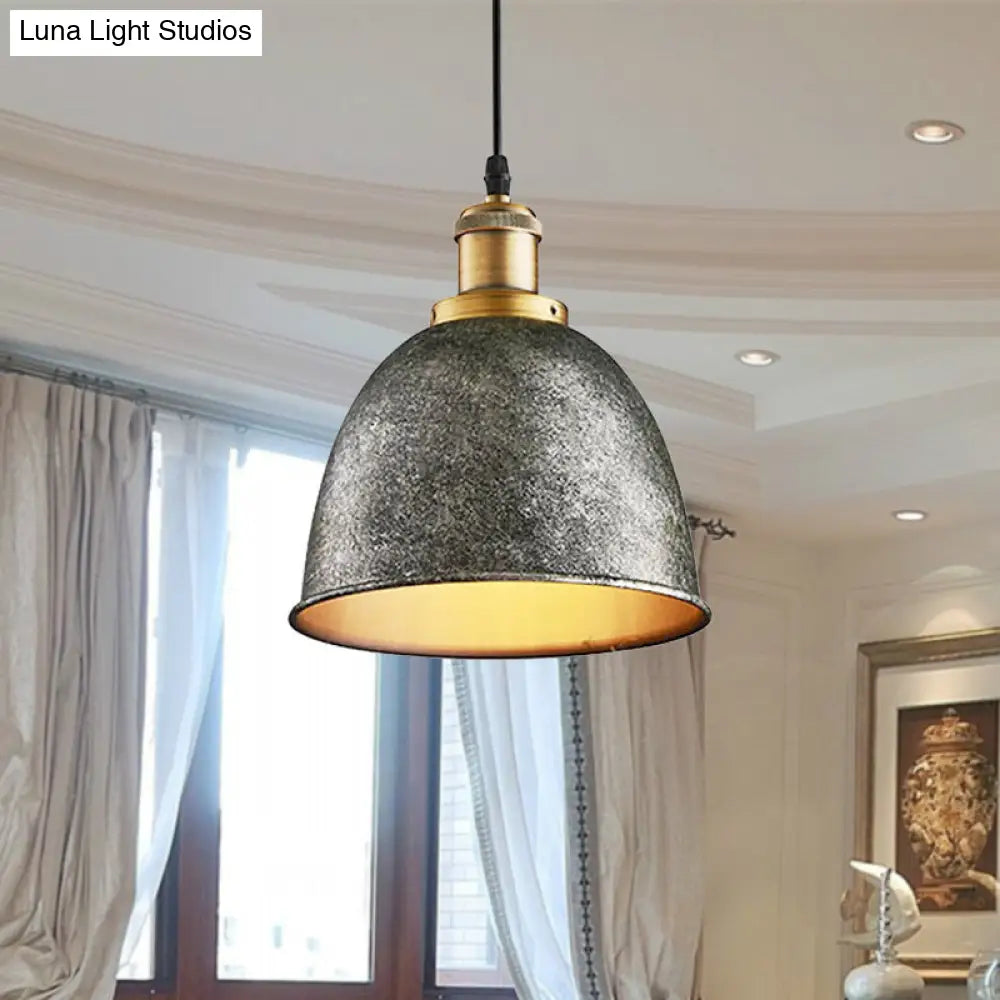 Lonie - Antique Style Dome Pendant Lamp 1 Light Wrought Iron Hanging Fixture With Cord In Black/Rust