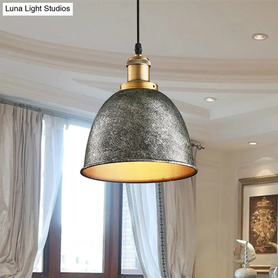 Lonie - Antique Style Dome Pendant Lamp 1 Light Wrought Iron Hanging Fixture With Cord In Black/Rust