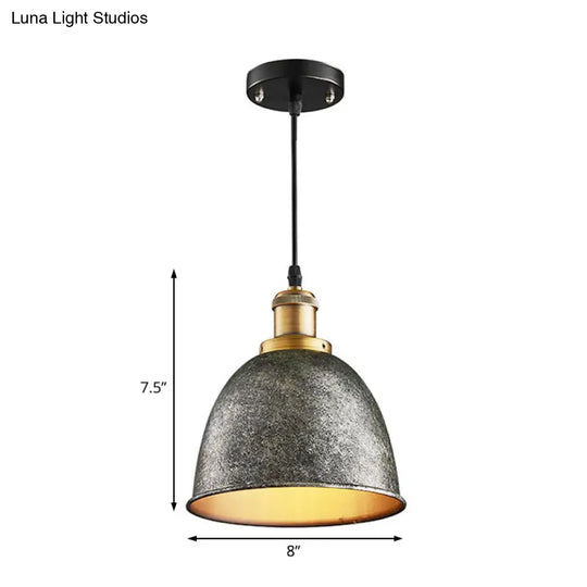 Lonie - Antique Style Dome Pendant Lamp 1 Light Wrought Iron Hanging Fixture With Cord In Black/Rust