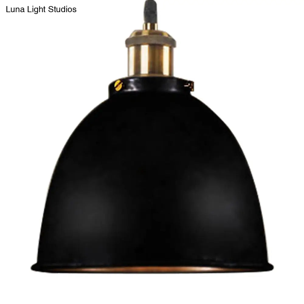 Lonie - Antique Style Dome Pendant Lamp 1 Light Wrought Iron Hanging Fixture With Cord In Black/Rust