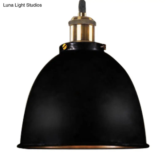 Lonie - Antique Style Dome Pendant Lamp 1 Light Wrought Iron Hanging Fixture With Cord In Black/Rust