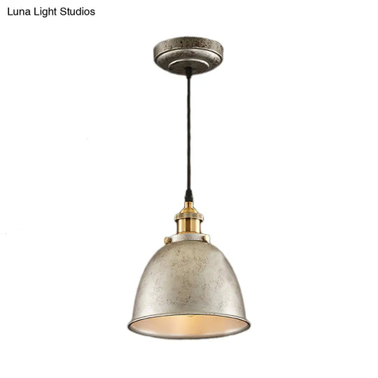 Lonie - Antique Style Dome Pendant Lamp 1 Light Wrought Iron Hanging Fixture With Cord In Black/Rust