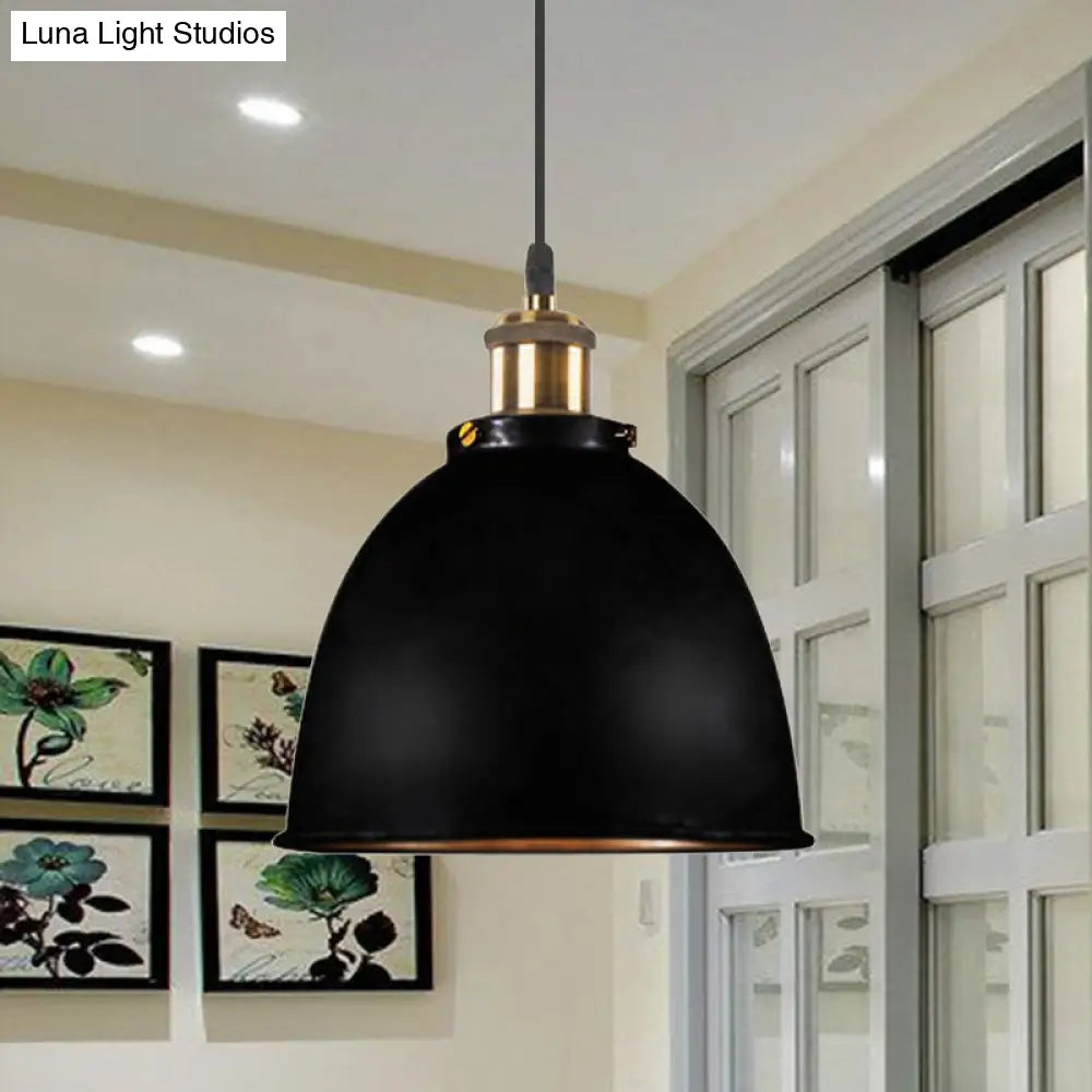 Lonie - Antique Style Dome Pendant Lamp 1 Light Wrought Iron Hanging Fixture With Cord In Black/Rust