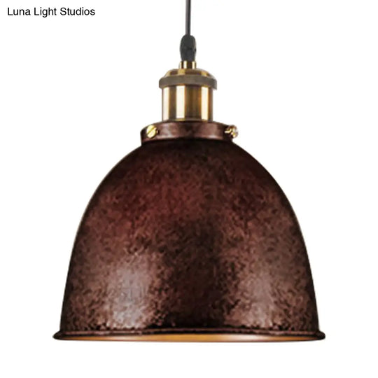 Lonie - Antique Style Dome Pendant Lamp 1 Light Wrought Iron Hanging Fixture With Cord In Black/Rust