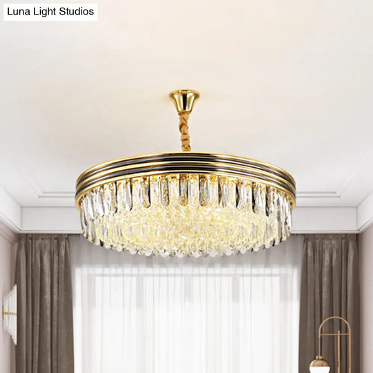 Loop Crystal Block Ceiling Chandelier With 14 Bulbs - Elegant Gold Hanging Light For Living Room