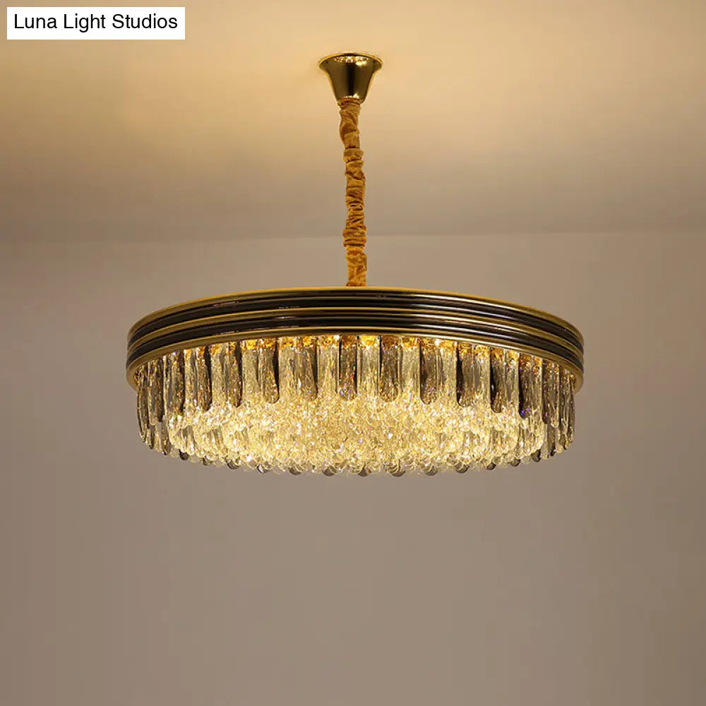 Loop Living Room Ceiling Chandelier: Elegant Crystal Block Design With 14 Bulbs In Gold Finish