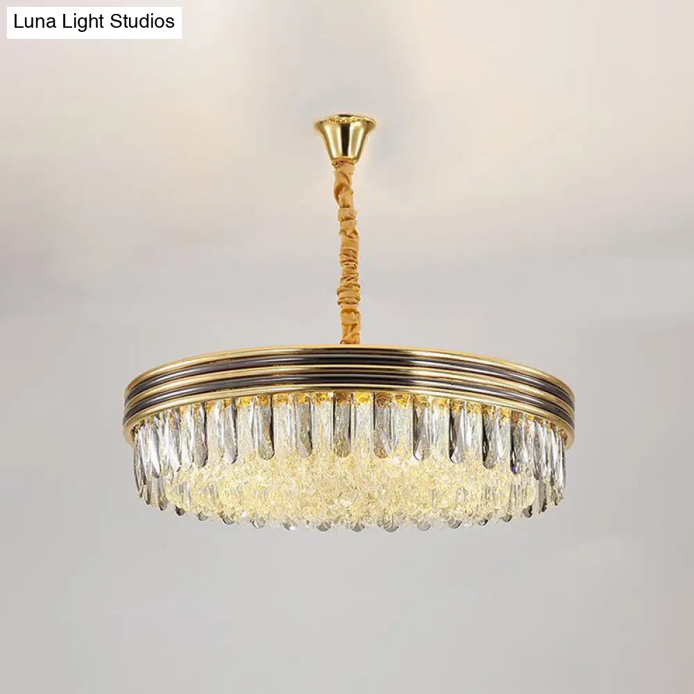 Loop Living Room Ceiling Chandelier: Elegant Crystal Block Design With 14 Bulbs In Gold Finish