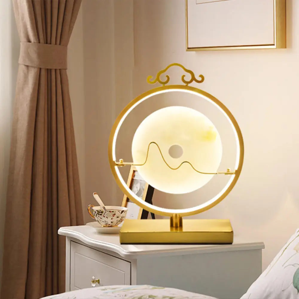 Loop Night Table Lamp In Brass With Led Lighting Simple Metal Design 11/12 Width Round Jade Deco For