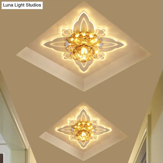 Lotus Clear Crystal Led Flush Mount: Modern Style Close To Ceiling Lighting For Corridors