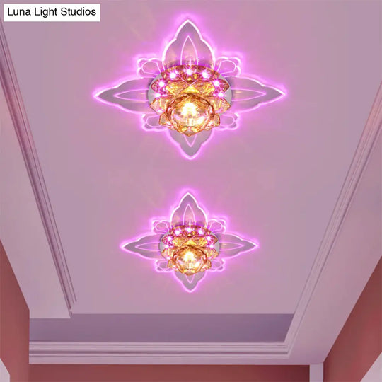 Lotus Clear Crystal Led Flush Mount: Modern Style Close To Ceiling Lighting For Corridors