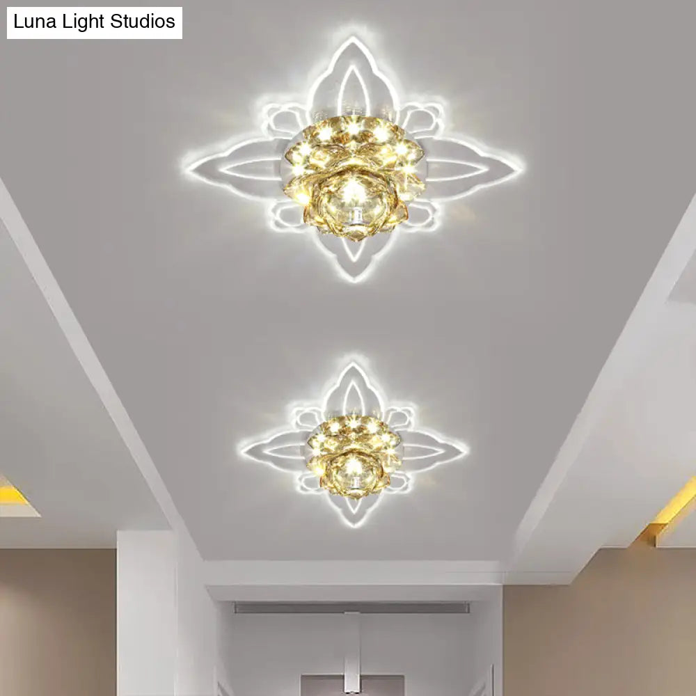 Lotus Clear Crystal Led Flush Mount: Modern Style Close To Ceiling Lighting For Corridors / Multi