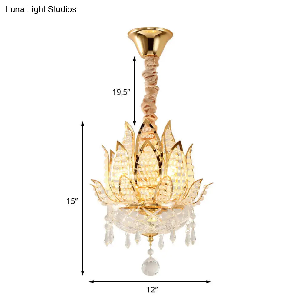 Lotus Crystal Pendant Light In Gold - Contemporary Hanging Ceiling