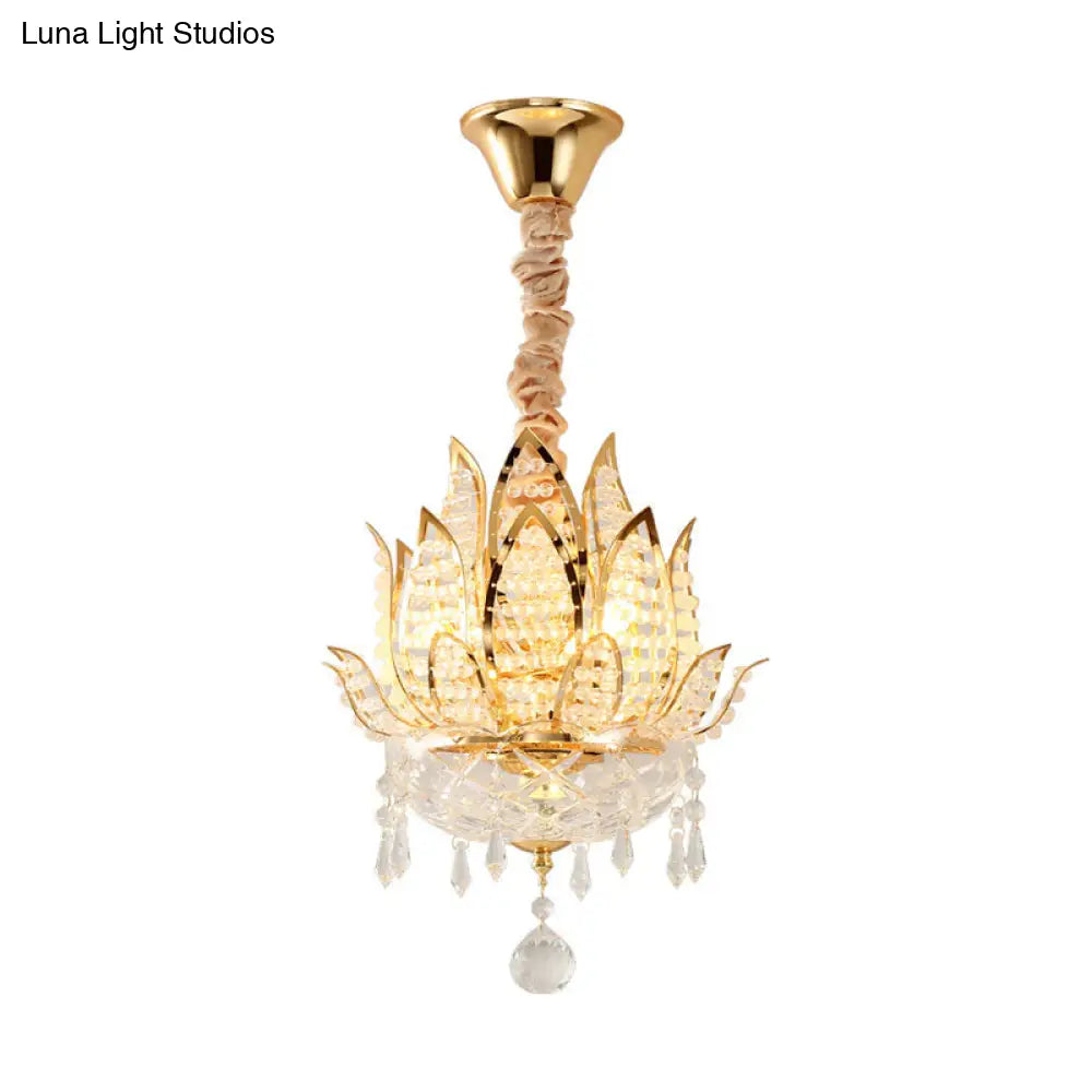 Lotus Crystal Pendant Light In Gold - Contemporary Hanging Ceiling