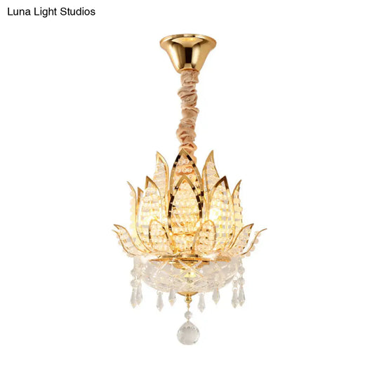 Lotus Crystal Pendant Light In Gold - Contemporary Hanging Ceiling