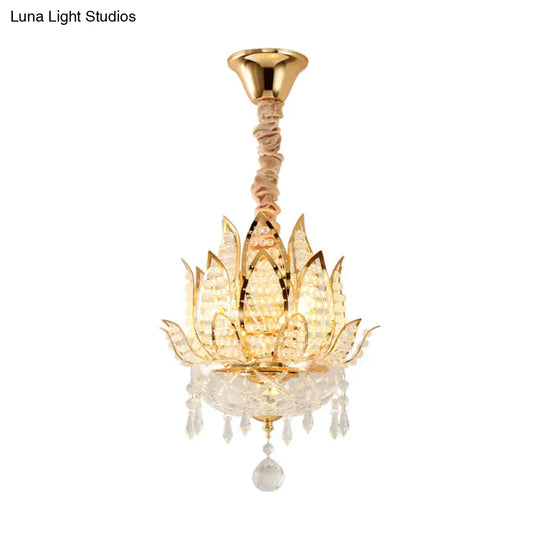 Lotus Corridor Pendant Light: Modern Crystal Ceiling Fixture In Gold