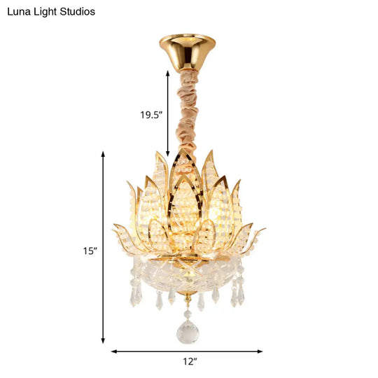 Lotus Corridor Pendant Light: Modern Crystal Ceiling Fixture In Gold