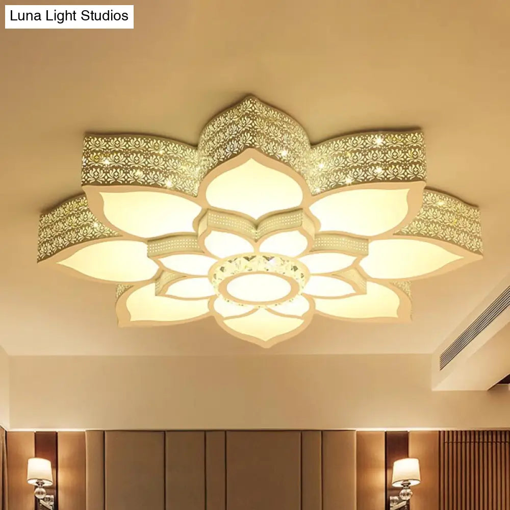 Lotus Crystal Flush Mount Light Fixture - White 23.5/29.5/35.5 W Led Ceiling In Warm/White / 23.5