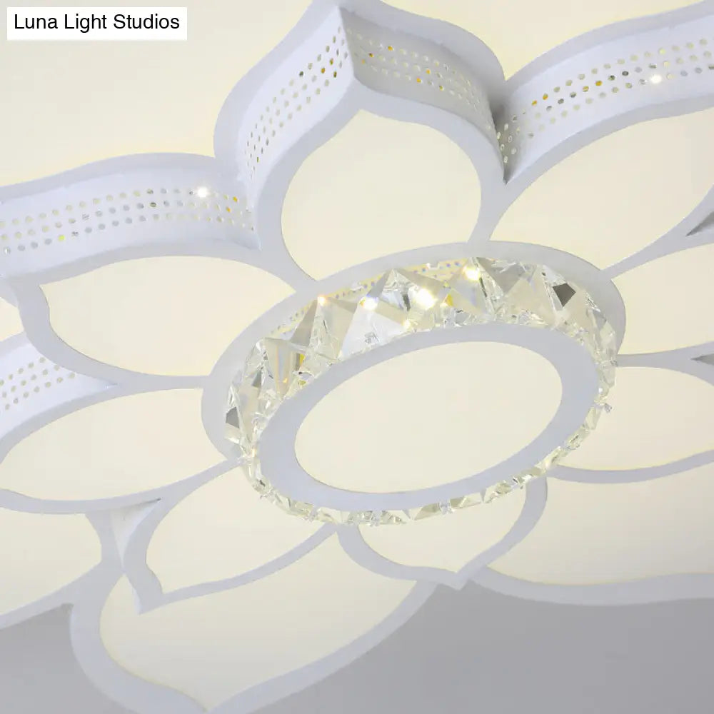 Lotus Crystal Flush Mount Light Fixture - White 23.5/29.5/35.5 W Led Ceiling In Warm/White