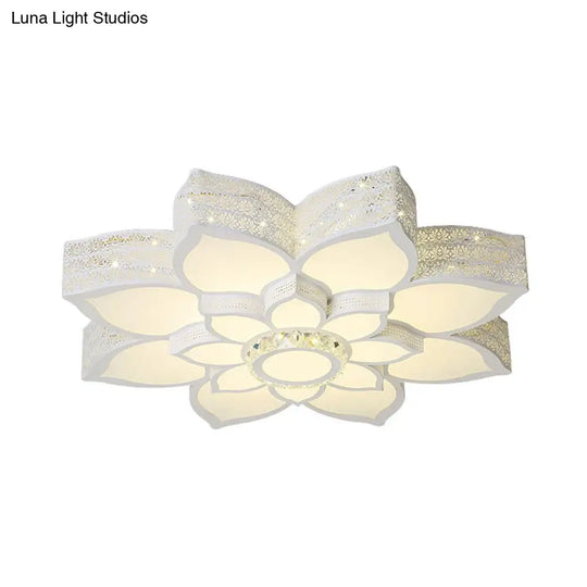 Lotus Crystal Flush Mount Light Fixture - White 23.5’/29.5’/35.5’ W Led Ceiling In Warm/White