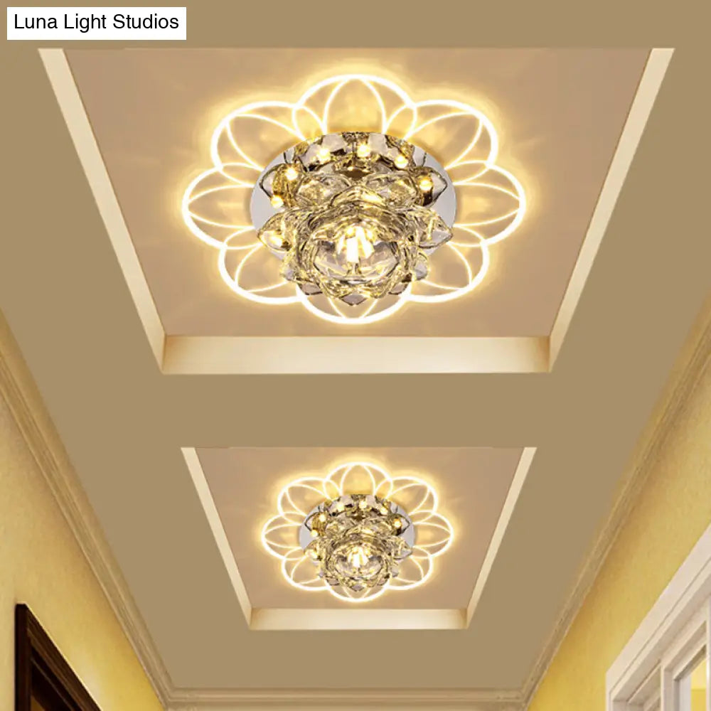 Lotus Crystal Led Ceiling Flush Mount For Hallways With Modern Blooming Design
