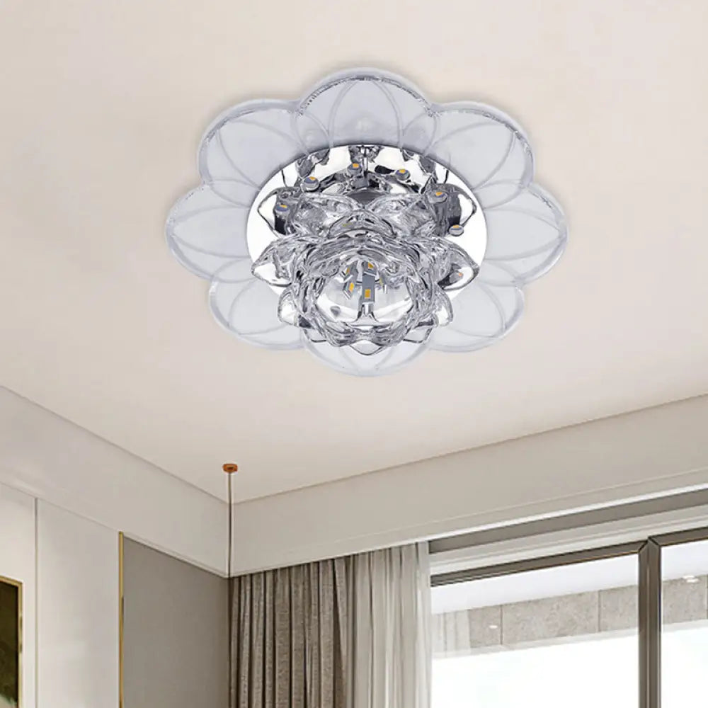 Lotus Crystal Led Ceiling Flush Mount For Hallways With Modern Blooming Design Clear