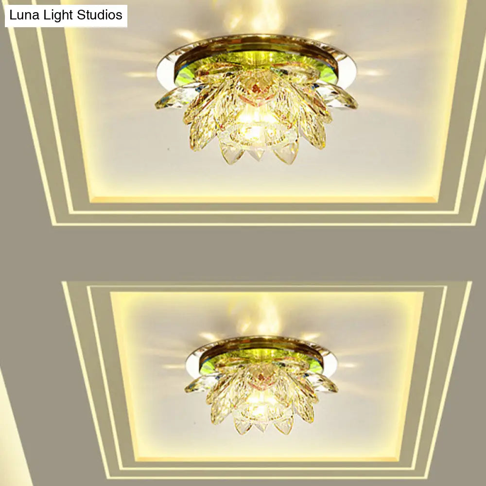 Lotus Crystal Led Flush Mount Ceiling Light For Porch In Warm/White