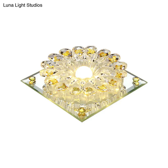 Lotus Crystal Led Flush Mount Lamp - Contemporary Close To Ceiling Light In Chrome