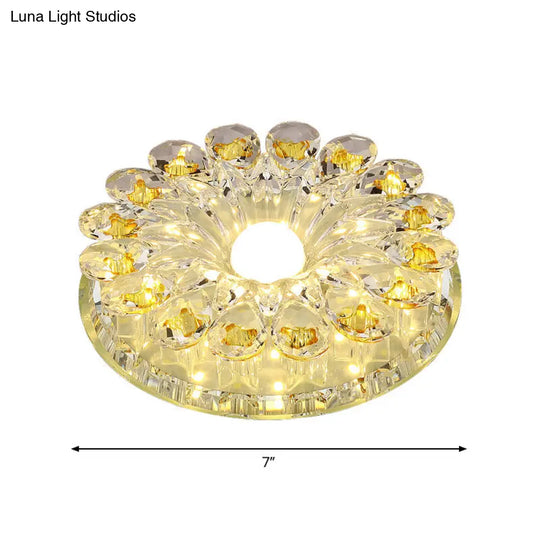 Lotus Crystal Led Flush Mount Lamp - Contemporary Close To Ceiling Light In Chrome